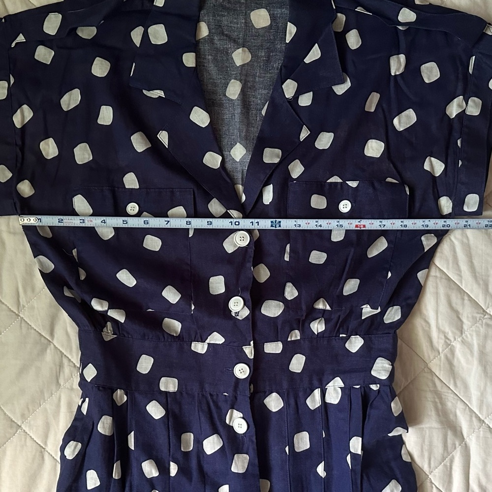 80s Blue Polka Dot Dress/Button Down Shirt Dress - Picture 6 of 7